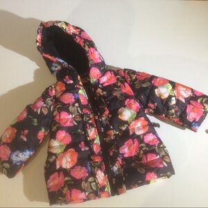 Rothschild Pink Floral Rose Flowers Puffer Baby Front Zip with Hood Pockets Coat